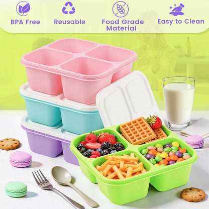4 Pack Snack Containers Bento Box Adult Lunch Box,Meal Prep Container, Reusable Food Storage Lunch Containers Stackable for Work, Travel and Gym (Grass Green, Pink, Green, Purple)3