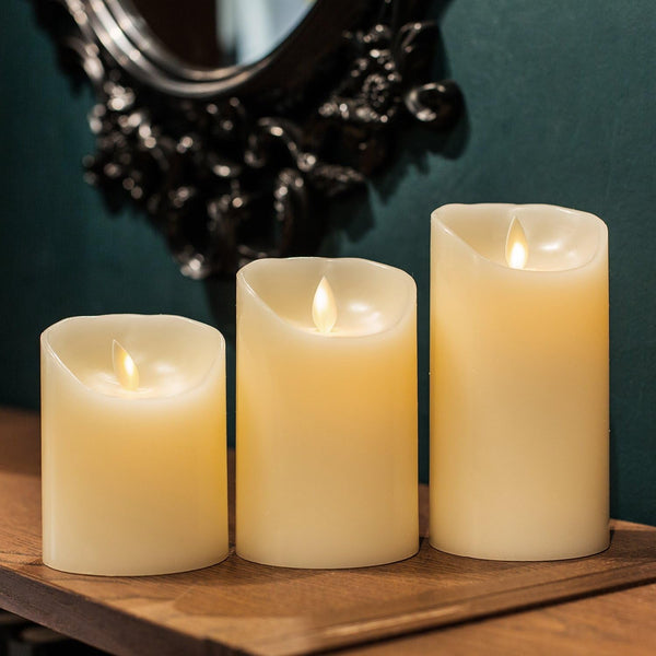 Flameless Candles Battery Operated Pillar Real Wax Electric LED Flickering Candle Sets with Remote Control Cycling 24 Hours Timer, 4" 5" 6" Pack of 3 (Ivory)4