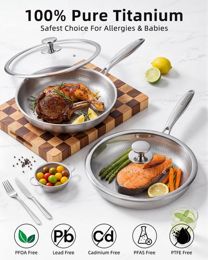 Titanium Pans for Cooking,12 Inch Frying Pan,Nonstick Pan Skillet | Uncoated Hammered Pure Titanium Pro Pan, PFOA/PFAS/PTFE Free Cookware Non-Toxic, Induction & Oven-Safe2