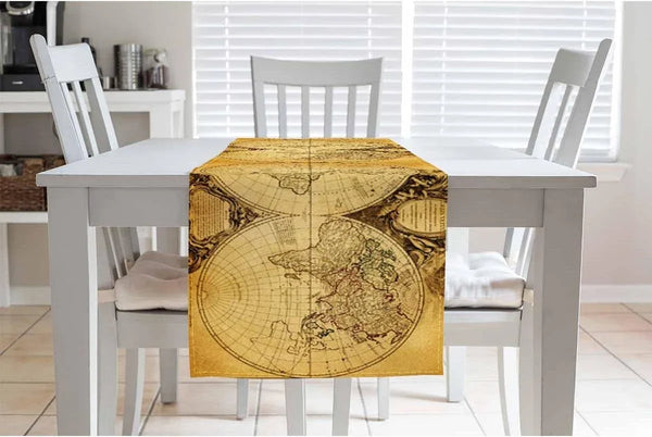 Table Runner Vintage World Map 1752 Orbis Vetus,Cotton Linen Table Runner Decoration for Kitchen Family Dinner Table Holiday Party Farmhouse Style 13 X 72 Inch3