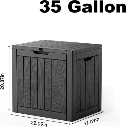 35 Gallon Outdoor Deck Box Lockable Waterproof Storage Black | Heavy-Duty Resin Container for Indoor and outside Use. Patio Cushions, Garden Equipment, Pool Accessories, Outdoor Tools2