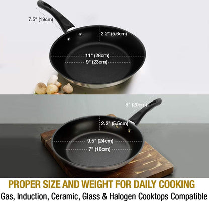 Nonstick Frying Pan Set of 2 (9.5 & 11 Inch) with Glass Lids - Skillet & Omelet Pan Cookware Set, Nickel Free Stainless Steel, Induction Compatible6