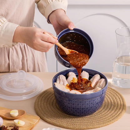 Ceramic Mixing Bowls 3-Piece: Nesting Ceramic Bowls with Lids - Microwave Safe for Kitchen Baking and Serving - Ideal for Home Bakers (Navy)5