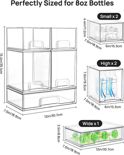 Clear Stackable Storage Drawers Set of 5, Plastic Organizer Bins3