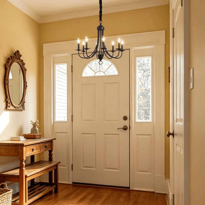 Black Chandeliers,8-Light Easy Installation Farmhouse Chandelier for Dining Room,Kitchen Light Fixtures Light over Table,E12 Base Rustic Pendant Ceiling Lights for Bedroom Hallway8