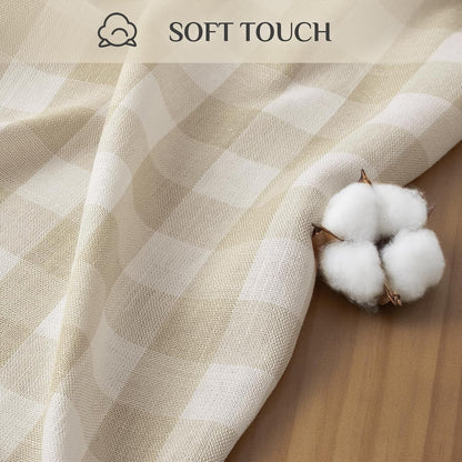 Checkered Tablecloth Rectangle, Outdoor Linen Cotton Gingham Table Cloth with Tassel, Heavy Duty Wrinkle Free Buffalo Plaid Table Cover for Kitchen Dining Summer Party - 55 X 84 Inch, Beige3