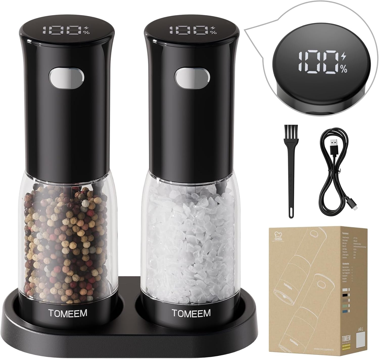 electric-salt-and-pepper-grinder-set-rechargeable-with-led-power-indicator-5-level-adjustable-grinding-led-light-4-5oz-large-capacity-salt-and-pepper-shakers-with-storage-base