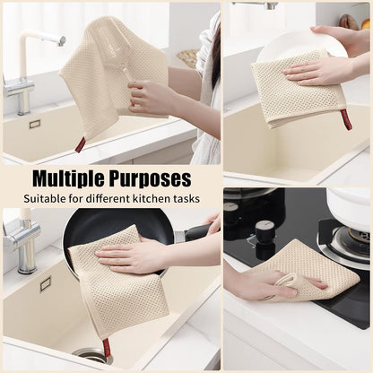 100% Cotton Kitchen Towels and Dishcloths Set, 8 Pack- Beige6