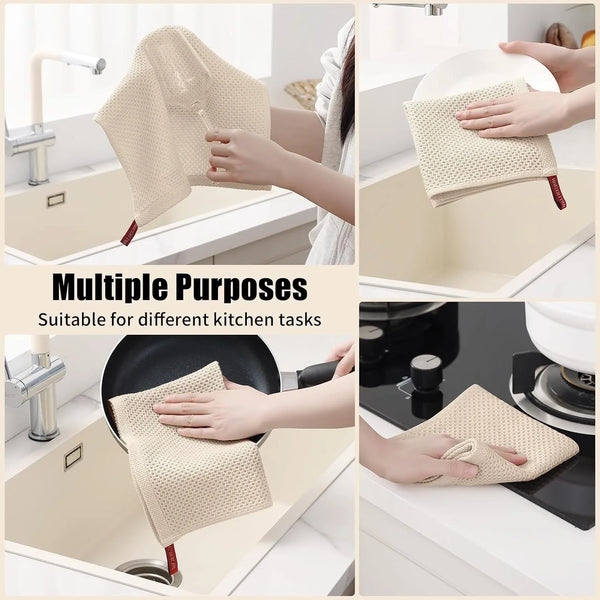 100% Cotton Kitchen Towels and Dishcloths Set, 8 Pack- Beige6