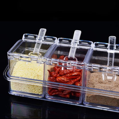 4-Cell Clear Seasoning Rack Spice Box Storage Container Condiment Jars Acrylic Seasoning Box with Cover and Spoon4