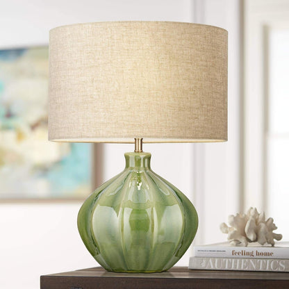 Gordy 20 1/2" High Table Lamp Mid-Century Green Ceramic Cottage Ribbed1