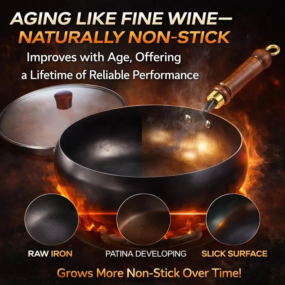 2026-upgraded-uncoated-thick-iron-pot-japanese-hand-forged-non-stick-iron-pan-without-coating-durable-and-rust-free-for-cooker-gas-stir-fry-pans-round-bottom-with-lid-glass-lid-11in