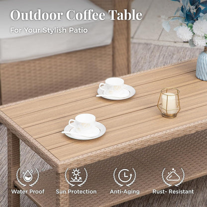 6-Piece Wicker Patio Conversation Set, Coffee Table, 2 Ottomans7