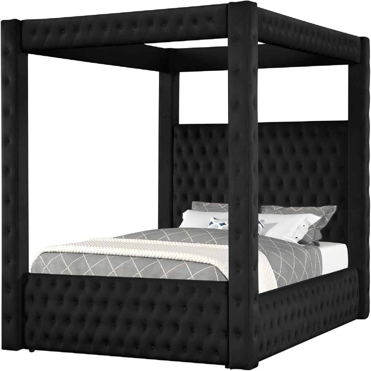beli-king-size-canopy-bed-tufted-design-black-velvet-upholstery