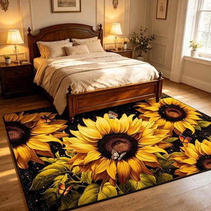 3X4Ft Floral Area Rugs,Sunflower Jungle Butterfly Rug,Sunflower Rug for Living Room Decoration in Spring Summer Children'S Bedroom Washable with Rubber Backing Sun Flower Bathroom Mat2