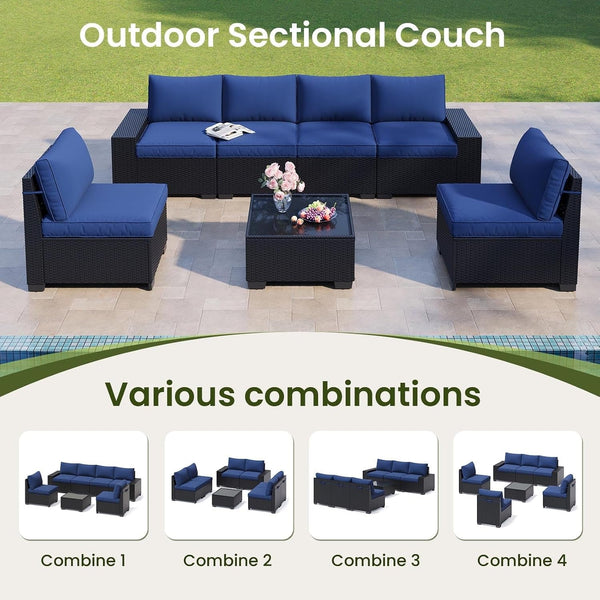 7-Piece Outdoor Patio Furniture Set, 6-Seat All-Weather PE Rattan Wicker Patio Sectional Furniture Set with Coffee Table, 450 Lb Capacity3