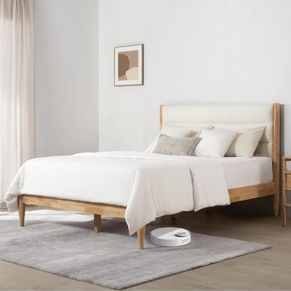 Wood Bed Frame with Headboard Upholstered Platform Mattress Foundation,Strong Wooden Slat Support,No Box Spring Needed3