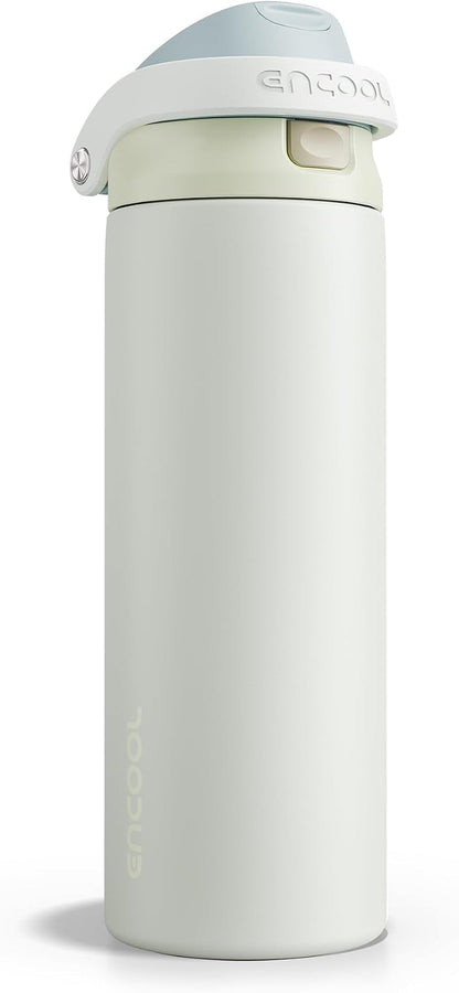 Leakproof Insulated Water Bottle with Straw Dual-Sip Water Bottle Bag-Safe Design for Work, Commute & Gym – Keeps Drinks Cold All Day, 24 Oz, Cloud-Hill White1