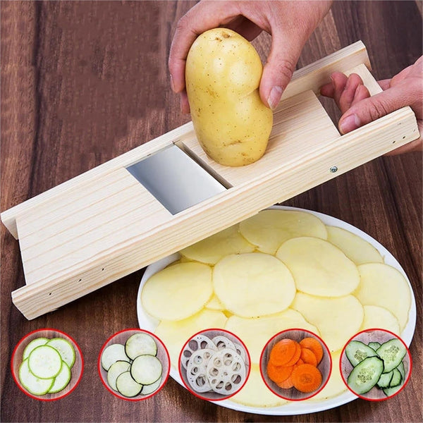 Fit for Multifunctional Wooden Vegetable Cutter with Stainless Steel Blade, Slicer, Potato Peeler, Carrot & Cheese Grater - Kitchen Tool for Home Cooking5