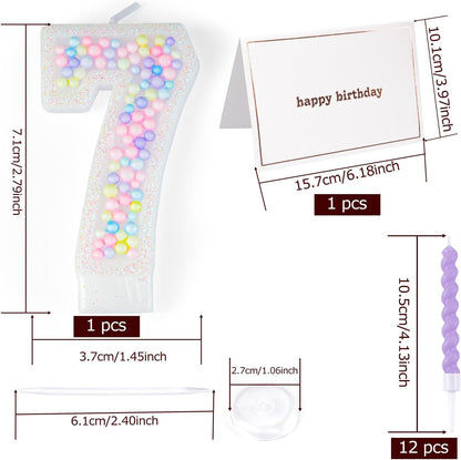 Number Birthday Candle with 12PCS Spiral Candles&A Birthday Card (Number 7)3