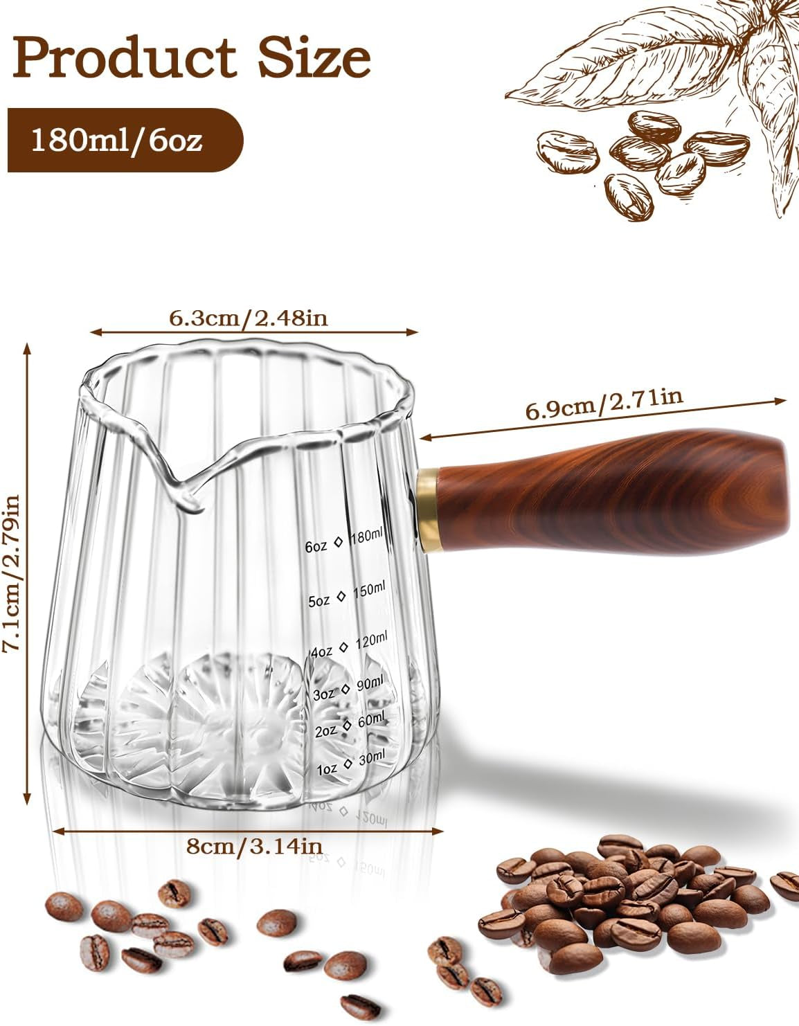 espresso-measuring-cup-6oz-borosilicate-glass-espresso-cups-with-wood-handle-2-71in-long-grip-v-shaped-spout-ribbed-milk-frothing-cup-for-coffee-latte-tea-syrup-espresso-accessories