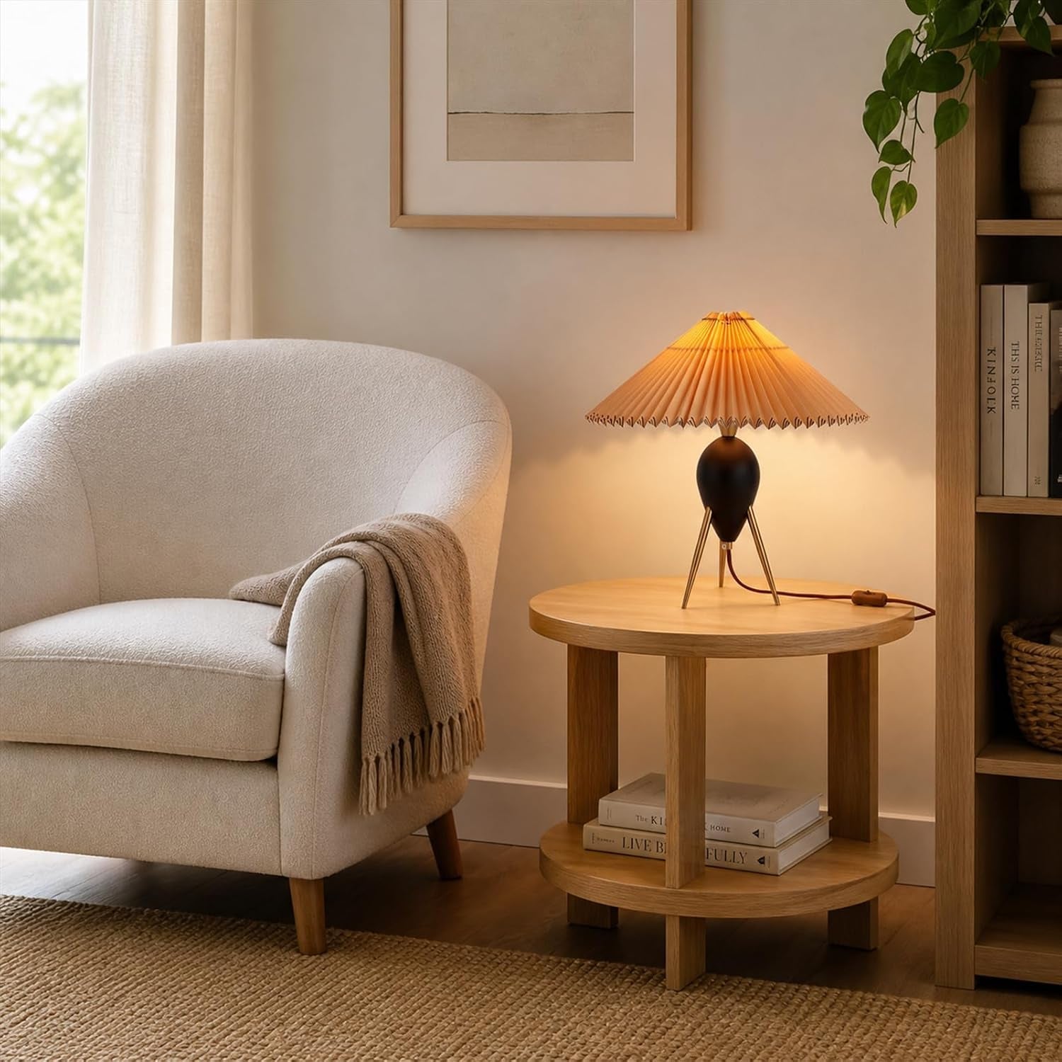 japandi-zen-table-lamp-black-solid-wood-tripod-pleated-umbrella-shade
