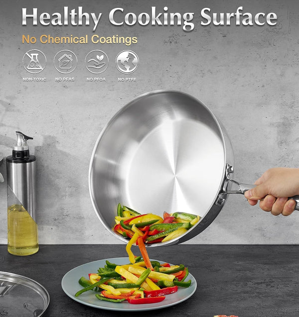 Tri-Ply Stainless Steel Cookware Set 10 Piece, Professional 18/10 Stianless Steel Pots and Pans Set, Oven & Induction Safe, Non-Toxic Kitchen Cookware Set for Family Cooking, 10Pcs2