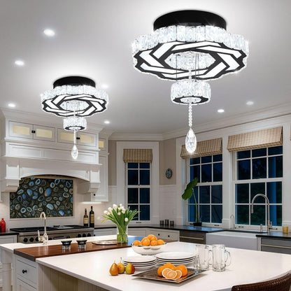 16 Inch Mini Chandelier Modern Crystal Chandeliers Light Semi Flush Mount Ceiling Light Fixture Small Black Chandelier for Bedroom Hallway Kitchen Foyer2