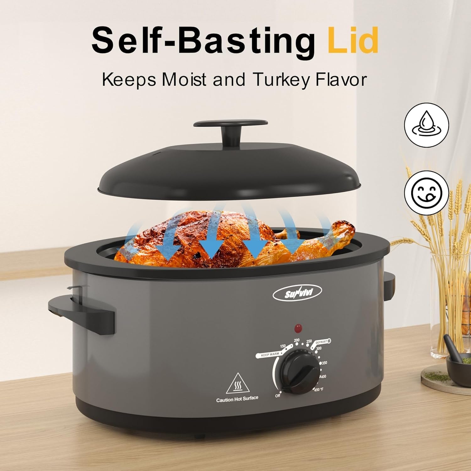 slow-cooker-with-self-basting-lid-electric-turkey-roaster-oven-with-removable-pan-and-rack-stainless-steel-grey-8-qt