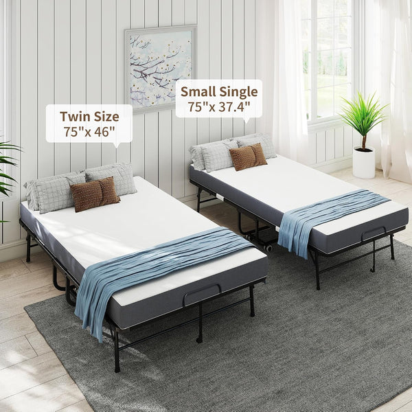 Folding Bed with Mattress for Adults,75" X 38" Portable Rollaway Bed Guest on Wheels with Memory Mattress and Heavy Duty Sturdy Metal Frame,Foldable Bed for Adults and Guest, Twin Size,Cot Size9