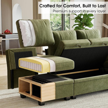 107.8" Modular Sectional Sleeper Sofa with Pull Out Bed, U Shaped 7 Seat Couch with 221L Storage, Convertible Cloud Couch Bed with Ottoman, Sectional Couches for Living Room, Apartment (Green)5