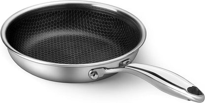 8" Non Stick Frying Pans,Stainless Steel Nonstick Frying Pan | Honeycomb Nonstick Coating, Pfoa-Free & Non-Toxic. Compatible with All Stoves, Easy to Clean.Oven &Dishwasher Safe1