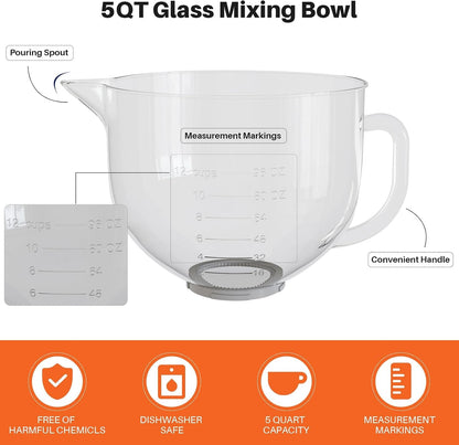 Glass Bowl Compatible with Kitchenaid 4.5 & 5-Quart Tilt-Head Stand Mixers3