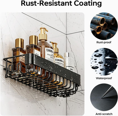 Shower Caddy Adhesive 4-Piece Rust-Resistant Shower Shelves, No-Drill Bathroom Shower Organizer with Large Capacity for Bathroom, Kitchen, and Laundry,Black3