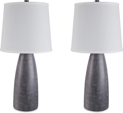 Signature Design by Ashley Shavontae Bedside Table Lamps Set of 2, Gray | Stone-Look Textured Gray Resin Bases, Adjustable 3-Way Switch Supporting up to 150W for Custom Ambiance1
