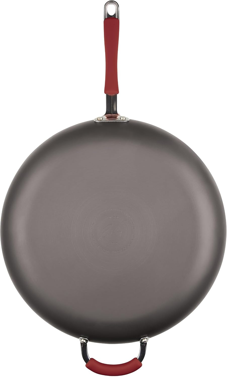 cucina-hard-anodized-nonstick-frying-pan-gray-with-cranberry-red-handles-14-inch-pan