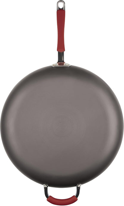 Cucina Hard-Anodized Nonstick Frying Pan, Gray with Cranberry Red Handles, 14 Inch Pan11