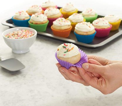 Reusable Non-Stick Silicone Baking Cups, BPA Free, Muffin Liners, Dishwasher Safe, Microwave and Oven Safe, 2.9 X 2.9 X 1.3 in (Lxwxh), Multicolor, 12-Pack5
