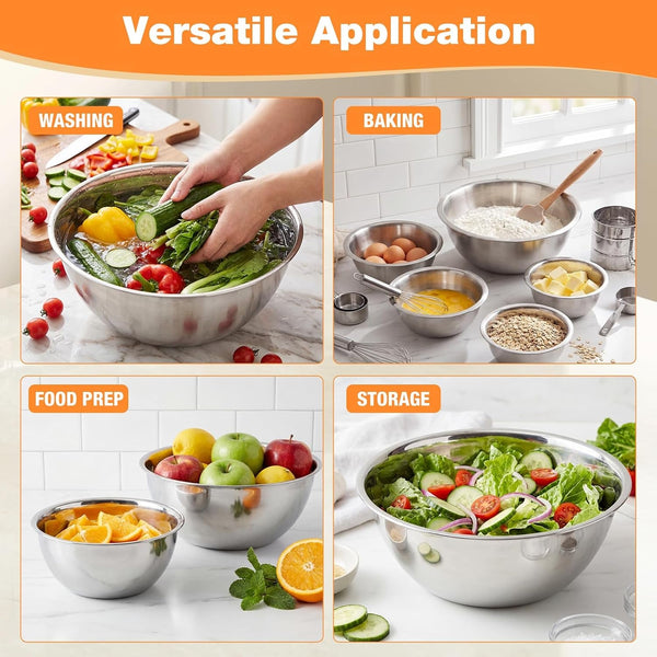 Stainless Steel Mixing Bowls Set - 5 Polished Mirror Nesting Bowls6