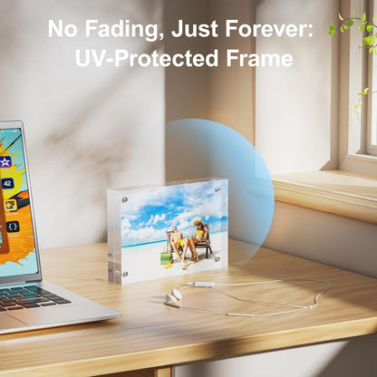 3 Pack 5X7 Acrylic Picture Frames - 20% Thicker Double Sided Magnetic Frame with UV Protection - Freestanding Clear Frameless Display for Tabletops - Modern Photo Frame Set for Home & Office Decor4