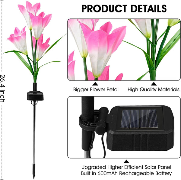 10 Pack Solar Garden Lights Outdoor, 7 Color Changing LED Waterproof Solar Powered Lily Flowers Landscape Lights for outside Yard, Patio, Pathway Decorative, Décor6