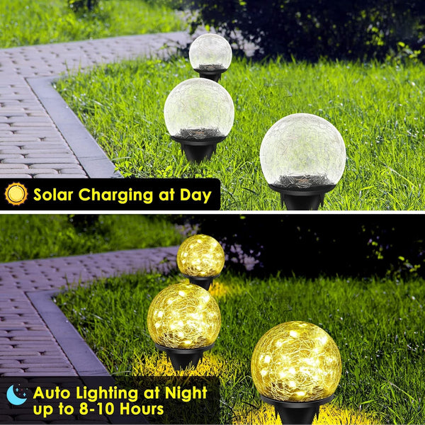 2 Pack 60 LED Solar Garden Lights Outdoor Decoration, Cracked Glass Solar Globe Lights, Upgraded Waterproof Warm White Ball Lights for Yard Pathway Patio Halloween Christmas outside Decor4