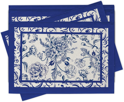 Blue White Flower Chinoiserie Placemats Set of 41