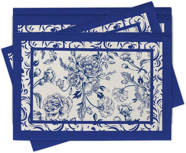Blue White Flower Chinoiserie Placemats Set of 41