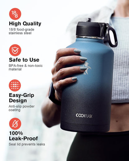 Half Gallon Water Bottle Insulated with Straw & 3 Leakproof Lids3