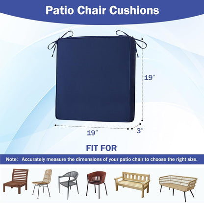 Patio Chair Cushions, 19" X 19" X 3" Outdoor Chair Cushions Set of 4, Waterproof Outdoor Cushions for Patio Furniture, Outdoors Seat Cushions with Handle and Ties, Navy Blue2