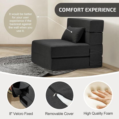 Folding Sofa Bed with Pillow- Convertible Chair Floor Couch & Sleeping Mattress, Foldable Memory Foam Sleeper for Living Room/Dorm/Guest Room/Home Office/Apartment/Loft, Single28, Dark Gray4
