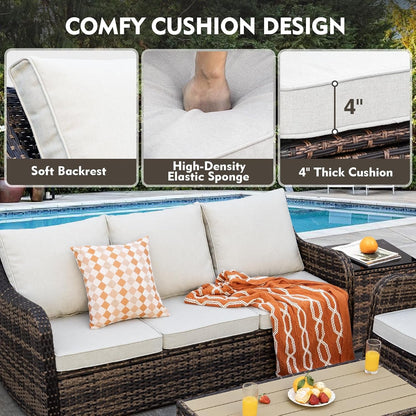 Patio Furniture Set with Swivel Rocking Chairs, 8 Pieces Patio Conversation Set, Outdoor Wicker Sofa Couch with Waterproof Cushions for Lawn Backyard Porch (Brown)7
