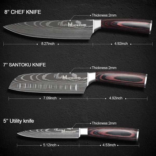 Kitchen Knife Set, Japanese 8” Chef Knife Set Professional 3 Piece6