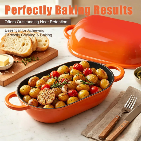 2.5 QT Enameled Cast Iron Sourdough Bread Oven, Loaf Pan with Lid | Oval Dutch Oven for Homemade Sourdough Bread Baking, Oven Safe up to 500°F, Meatloaf Pan with Dome Lid, Orange9